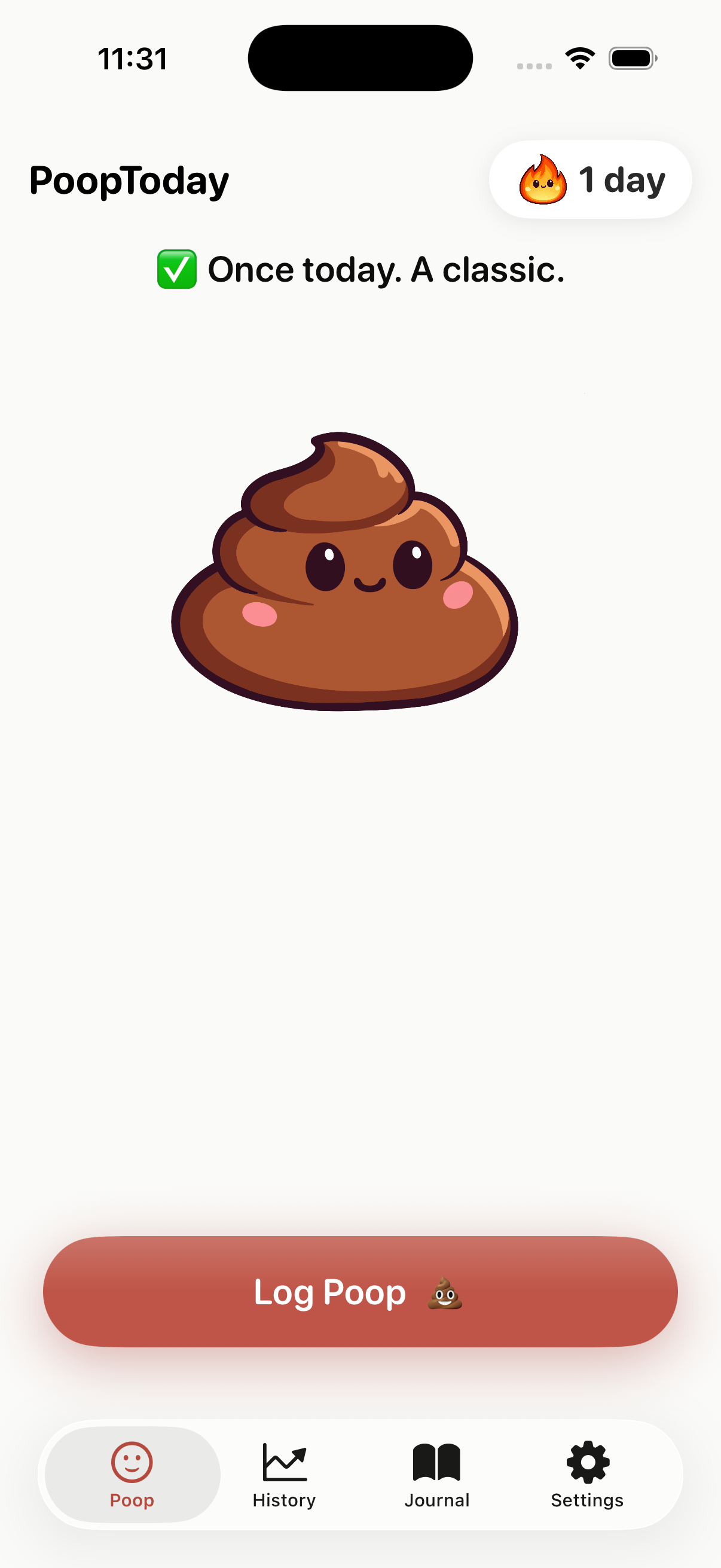 PoopToday app — main tracking screen