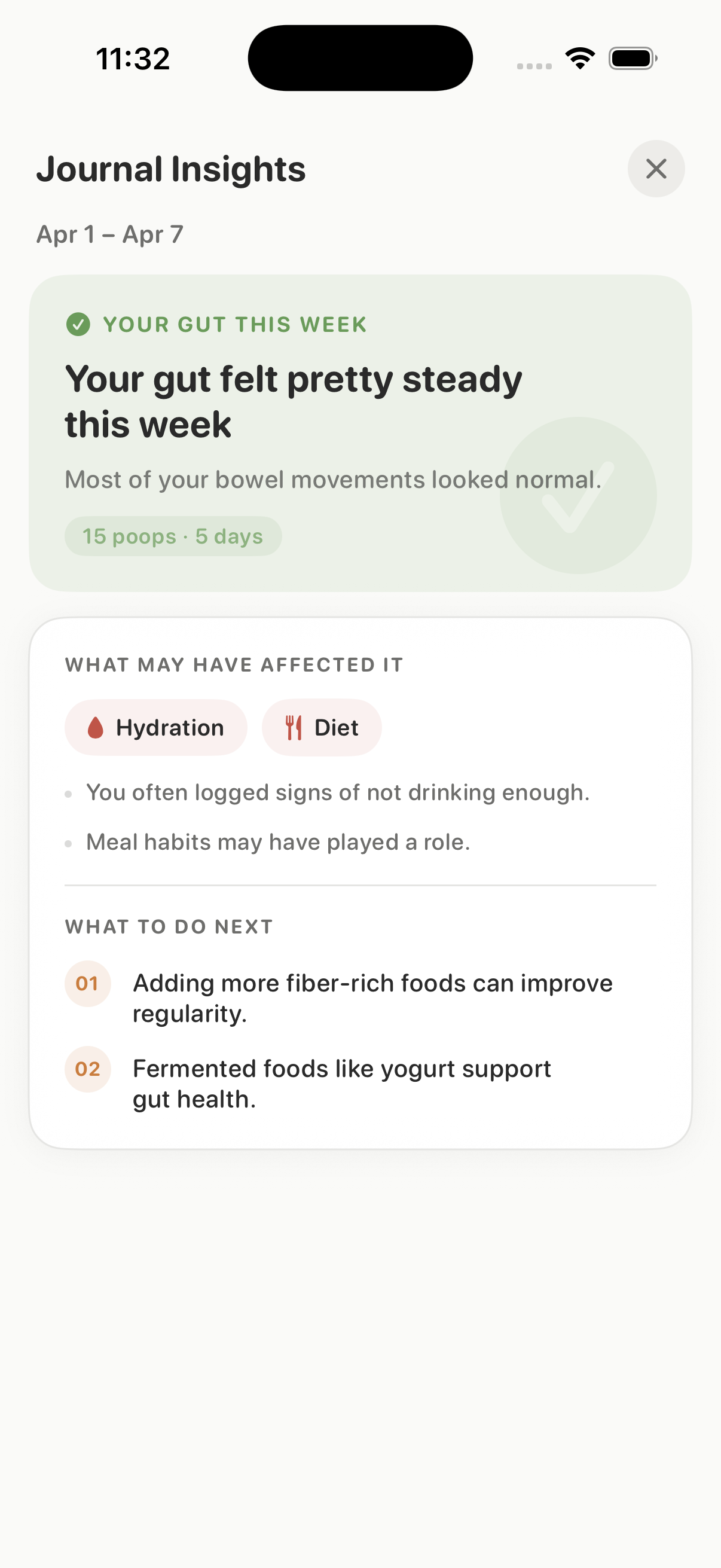 PoopToday app — journal insights screen